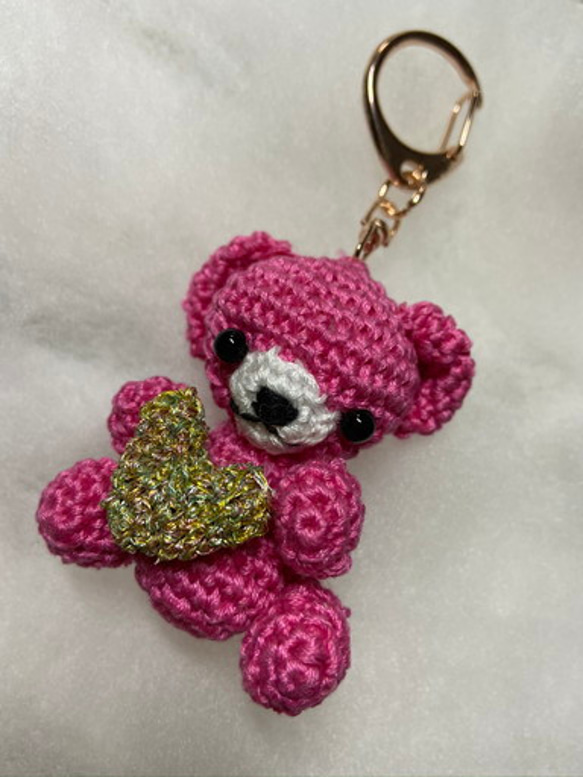 Cute Little Pink Teddy Bear キーホルダー w ハート 1枚目の画像
