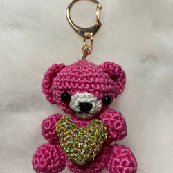 Cute Little Pink Teddy Bear キーホルダー w ハート 2枚目の画像