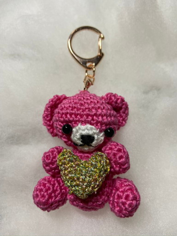 Cute Little Pink Teddy Bear キーホルダー w ハート 2枚目の画像
