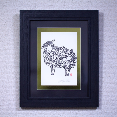 木版画 羊と少年 少女と羊 | 静天凪(せいてん なぎ) ｜インテリア絵画 アートの専門通販