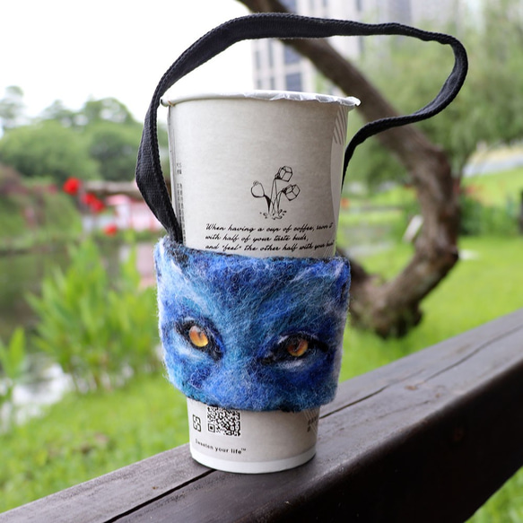 狐 「藍‧眼」杯套系列 飲料袋 羊毛氈 第1張的照片