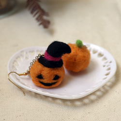 Halloween_Pumpkinランプイヤリング_ウールフェルト 5枚目の画像