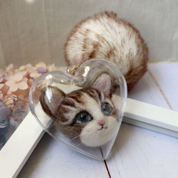 【ウールフェルト】cat_hairball_lovetransparent ball_key ring_strap 2枚目の画像