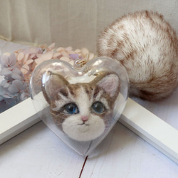 【ウールフェルト】cat_hairball_lovetransparent ball_key ring_strap 4枚目の画像