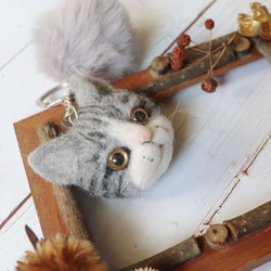 【羊毛氈】灰色貓咪_毛球_鑰匙圈_吊飾 第1張的照片