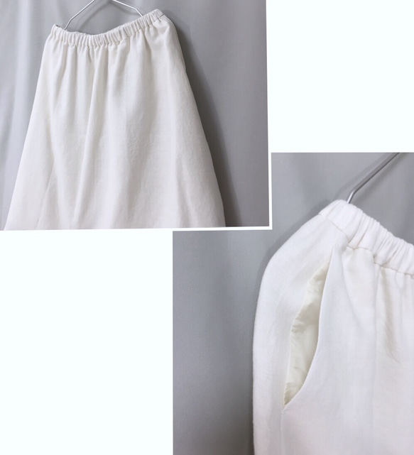 『限定福袋』フレア&ギャザースカート&リボン付きニット&白色綿麻混紡裏地付き、ポケット付きギャザースカート 6枚目の画像