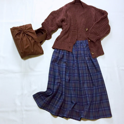 大人チェック柄たっぷりギャザースカート【受注製作】（ネイビー）サイズ有り 4枚目の画像