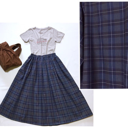 大人チェック柄たっぷりギャザースカート【受注製作】（ネイビー）サイズ有り 5枚目の画像
