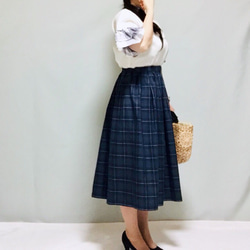 大人チェック柄たっぷりギャザースカート【受注製作】（ネイビー）サイズ有り 8枚目の画像