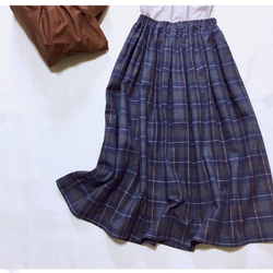 大人チェック柄たっぷりギャザースカート【受注製作】（ネイビー）サイズ有り 7枚目の画像