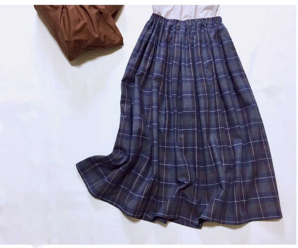 大人チェック柄たっぷりギャザースカート【受注製作】（ネイビー）サイズ有り 7枚目の画像
