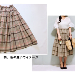 大人チェック柄たっぷりギャザースカート【受注製作】（ネイビー）サイズ有り 10枚目の画像