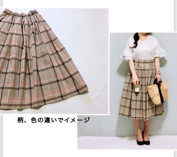 大人チェック柄たっぷりギャザースカート【受注製作】（ネイビー）サイズ有り 10枚目の画像