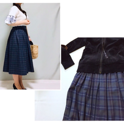 大人チェック柄たっぷりギャザースカート【受注製作】（ネイビー）サイズ有り 9枚目の画像