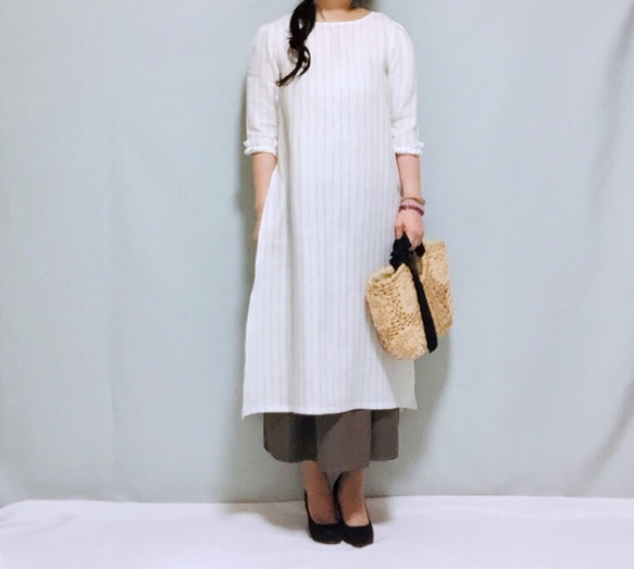 イッセイミヤケ　ホワイト 七分袖 Aライン ワンピース イッセイミヤケ ホワイト 七分袖 Aライン ワンピース イッセイミヤケ