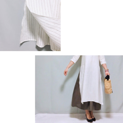 條紋亞麻 100% 3/4 袖 A 字連衣裙 [定制] 顏色和尺碼可供選擇 第8張的照片