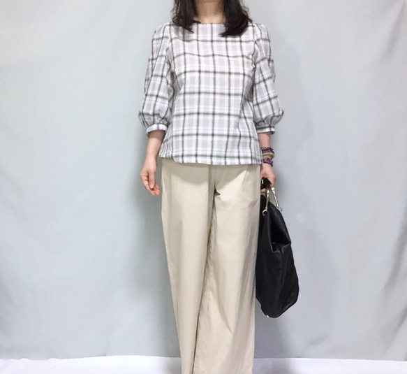 七分袖チェック柄Aライントップス【受注製作】【色、サイズあり】 1枚目の画像