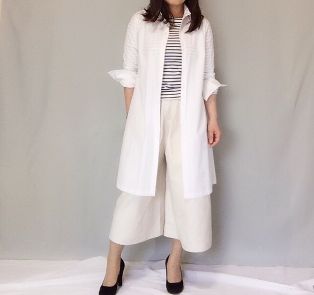送料無料♪純白カーディガンチュニックリボン付きブラウスワンピ ★☆ベーシックな着こなし
