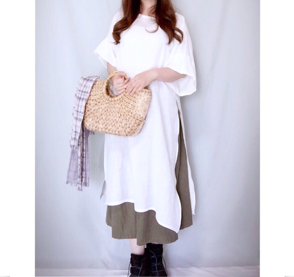 再次上架 ♪ 新商品 ♪ ♪ 100%亞麻自然風格 ★ 兩面開口連身連身裙 ♪ 顏色可選 [客製] 第1張的照片