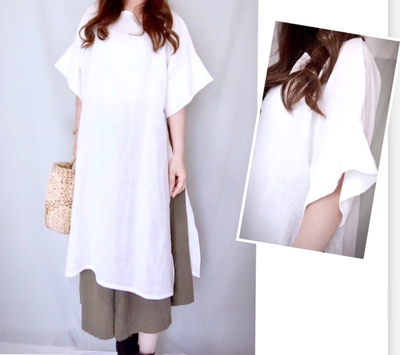 再次上架 ♪ 新商品 ♪ ♪ 100%亞麻自然風格 ★ 兩面開口連身連身裙 ♪ 顏色可選 [客製] 第3張的照片