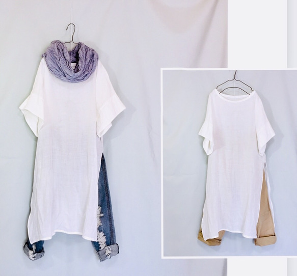 再次上架 ♪ 新商品 ♪ ♪ 100%亞麻自然風格 ★ 兩面開口連身連身裙 ♪ 顏色可選 [客製] 第4張的照片