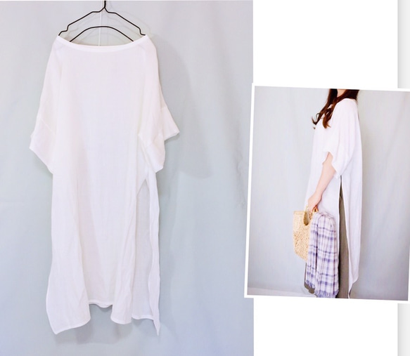 再次上架 ♪ 新商品 ♪ ♪ 100%亞麻自然風格 ★ 兩面開口連身連身裙 ♪ 顏色可選 [客製] 第5張的照片