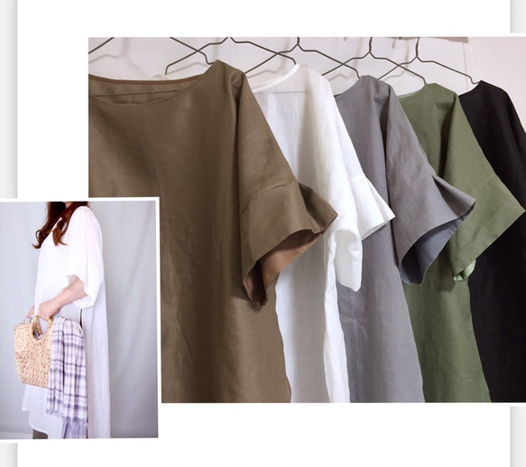 再次上架 ♪ 新商品 ♪ ♪ 100%亞麻自然風格 ★ 兩面開口連身連身裙 ♪ 顏色可選 [客製] 第8張的照片