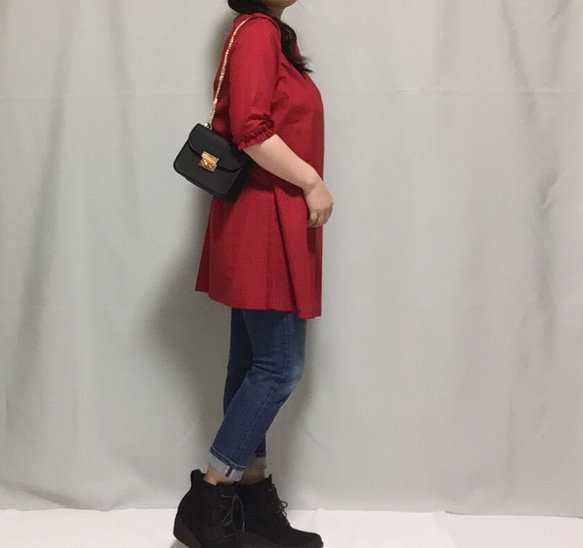 7分袖紅色A線連衣裙♪【訂購量產】尺寸有貨 第3張的照片