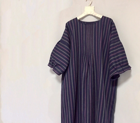 顯瘦的條紋洋裝 ❷ 亞麻混紡長自然洋裝 ♪ 顏色可選【訂製】 第2張的照片