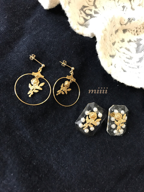 vintage flower pierce earring 1枚目の画像