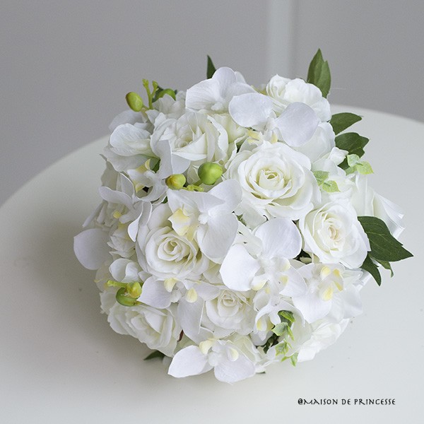 【ブートニア付き】ホワイトローズ&デンファレのブーケセット