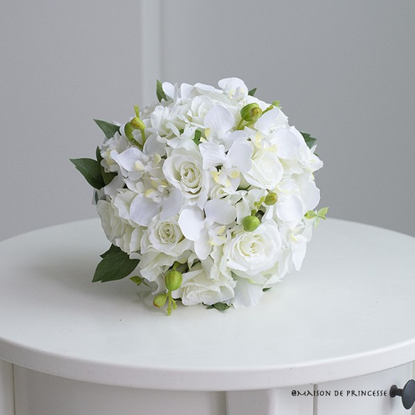 【ブートニア付き】ホワイトローズ&デンファレのブーケセット 