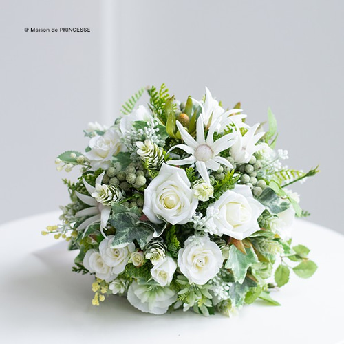 ブートニア付き】生花のようなナチュラルラウンドチブーケ 造花