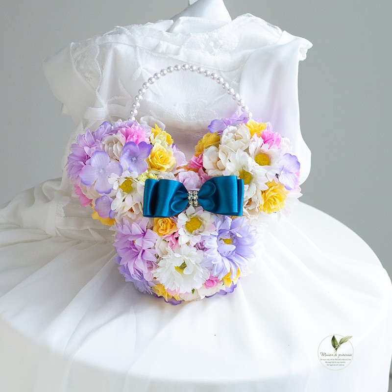 【送料無料・ブートニア付き】ウェディングブーケ アニマルブーケ ハピネスカラー　アーティフィシャルフラワー 造花 前