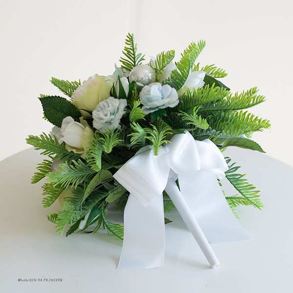 世界にひとつ＊ 【ブートニア付き】生花のようなナチュラルモミのラウンドブーケ造花前撮り挙式 二次会