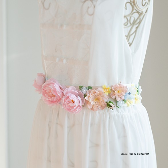 『Creema限定』　ウェディングフラワーサッシュベルト　 リボン フラワー マタニティフォトにも
