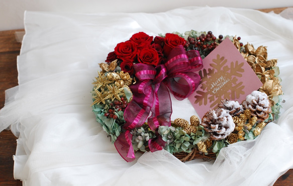 Christmas wreath／red rose 1枚目の画像