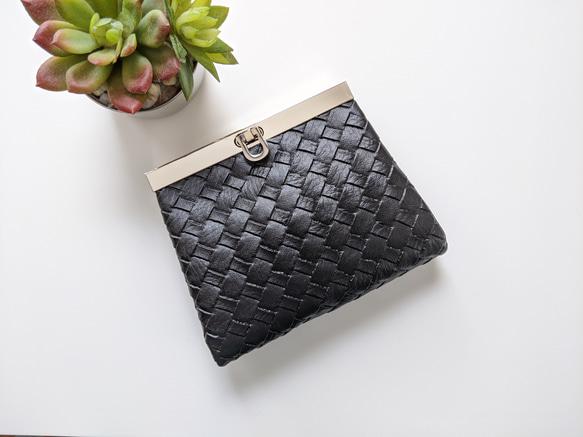 meet　がま口お財布 お札が折れない がま口ミニ財布 フェイクレザーメッシュ