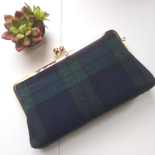 大容量のがま口長財布 タータンチェック ブラックウォッチ 長財布