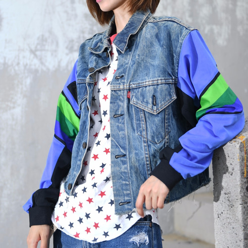 Gジャン×ジャージリメイク*ケミカルデニム*90sスタイル*1点物 Gジャン×ジャージリメイク*ケミカルデニム*90sスタイル*1点物