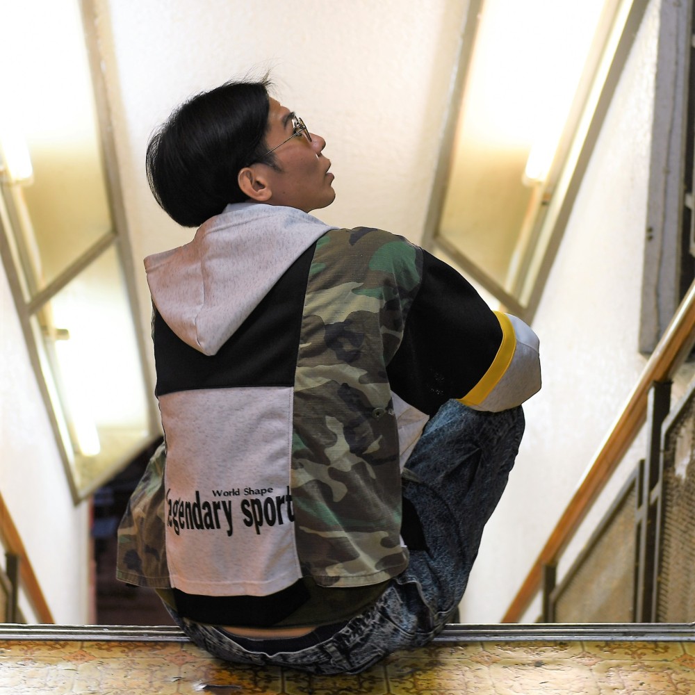 GILET リメイク ミリタリージャケット レザー 袖 切り替え