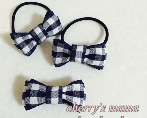 再販開始】ギンガムチェックリボン ヘアゴム2個セット &ヘアピン 雑貨