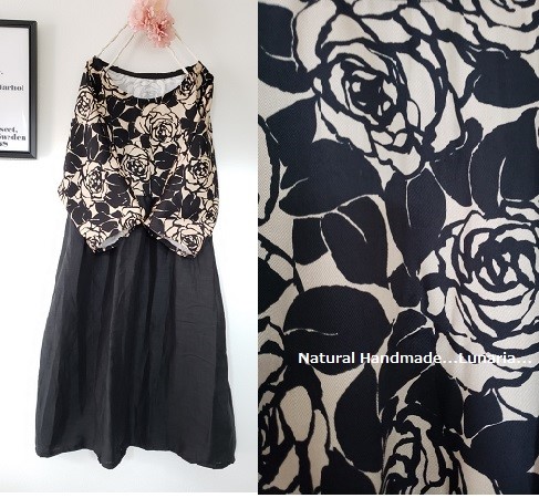 ♡ブラックリネン×ローズ柄のワンピース♪