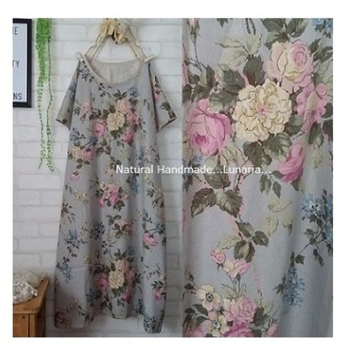 handmadeワンピース長袖YUWA花柄freeグリーン handmadeワンピース長袖YUWA花柄free handmadeワンピース長袖