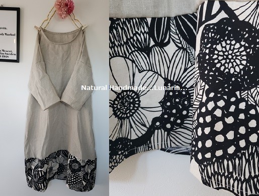 ♡リネンと花柄の裾切り替えワンピース♡半袖可 5,250円