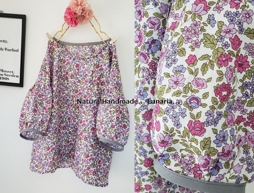 ♡パープル小花柄　パフ袖ブラウス♡ワンピに変更可*北欧