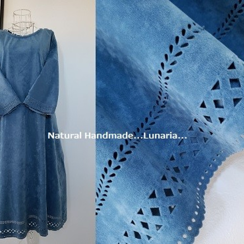 ♡アースブルー スエードスカラップワンピ♡ ワンピース lunaria 