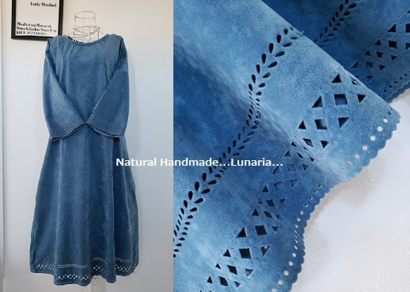 ♡アースブルー スエードスカラップワンピ♡ ワンピース lunaria  