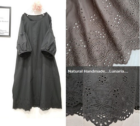 ♥色変更可　スカラップレース　パフ袖ワンピ♥コットン