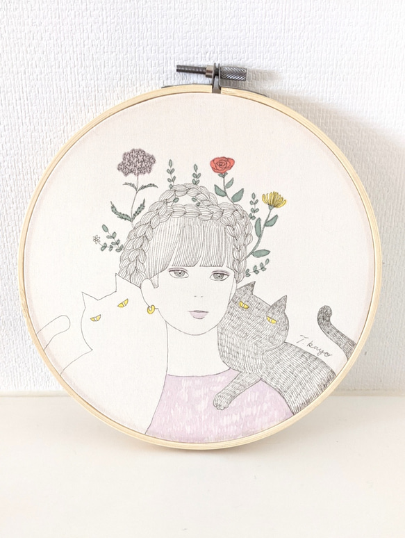 刺繍枠アート 布に直接描いた一点物アート 絵画 TAMAISHI KAYO